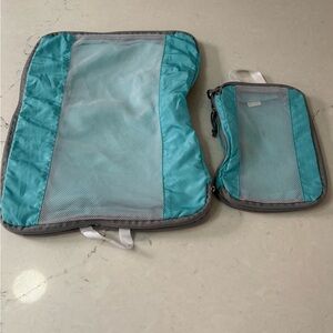 Packing Cubes (set Of 2)  Travel Bags Aqua/gray Mesh And Zippers With Handles